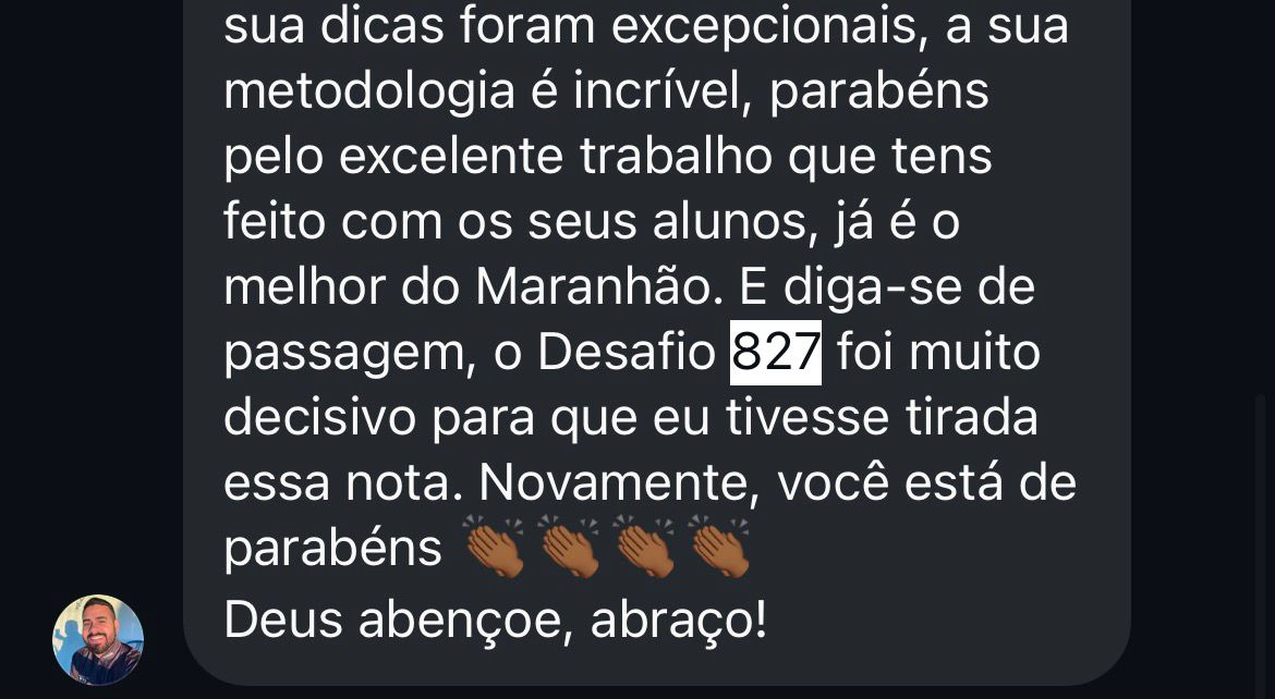 Depoimento de aluno sobre a metodologia do Desafio 827